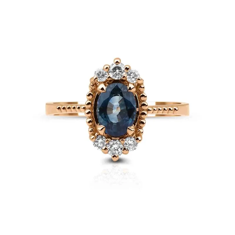 Blue Sapphire And Diamond Rose Gold 1.04ct Ring