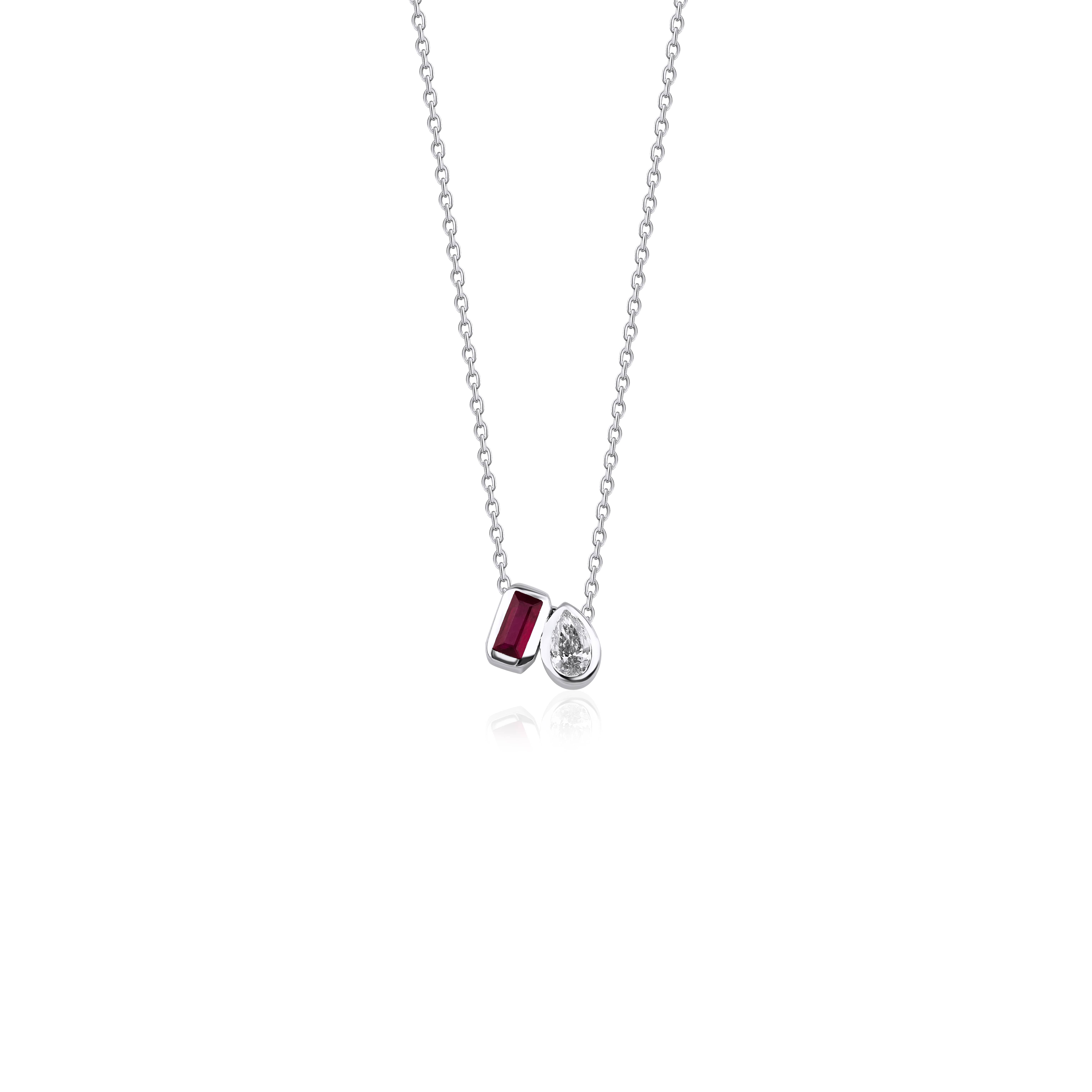 0.20ct Diamond And Ruby  ''Toi Et Moi Solid'' Gold Necklace