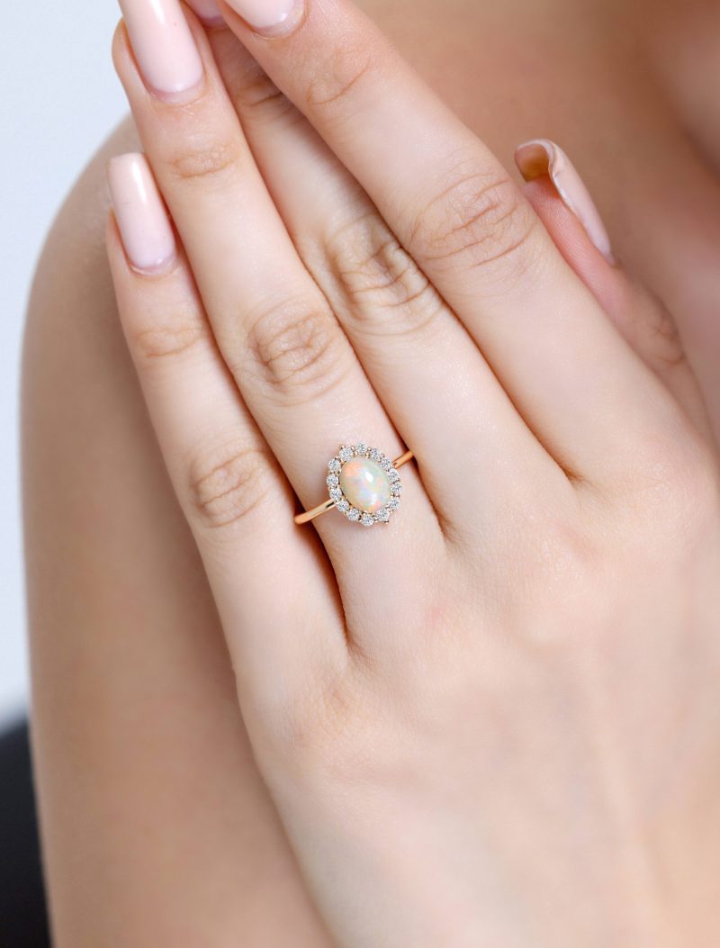 Opal And Diamond Halo 1.11ct Ring