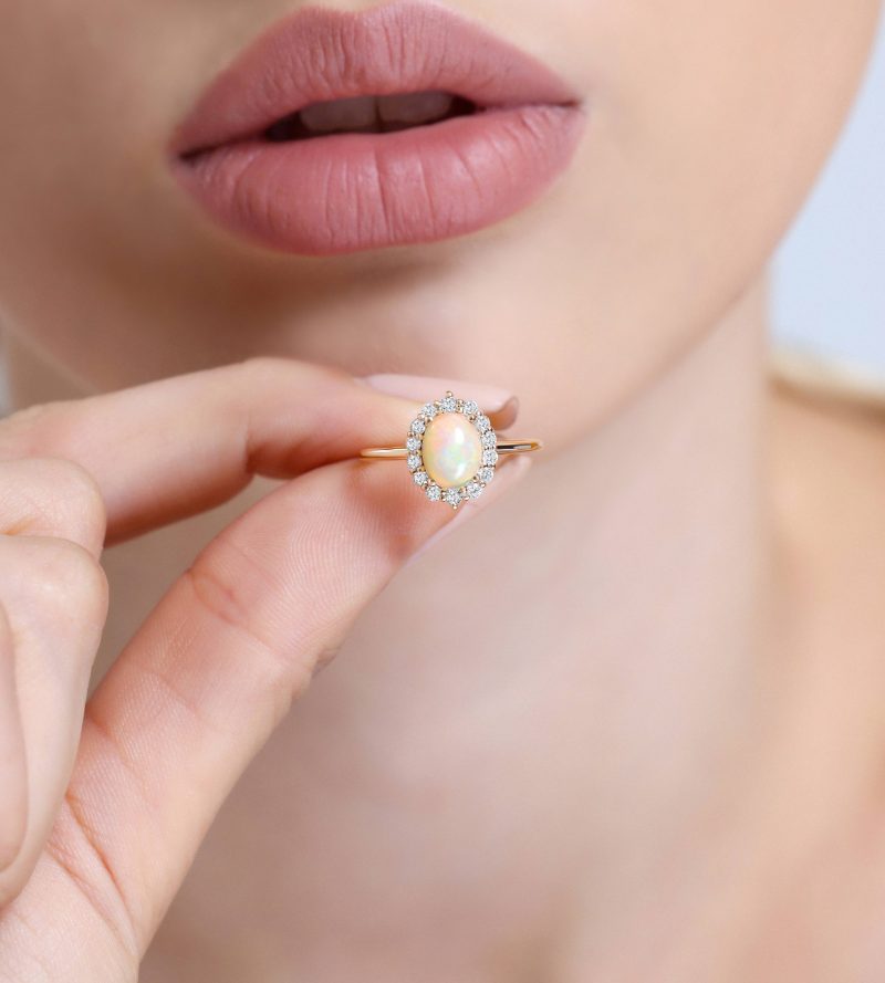 Opal And Diamond Halo 1.11ct Ring