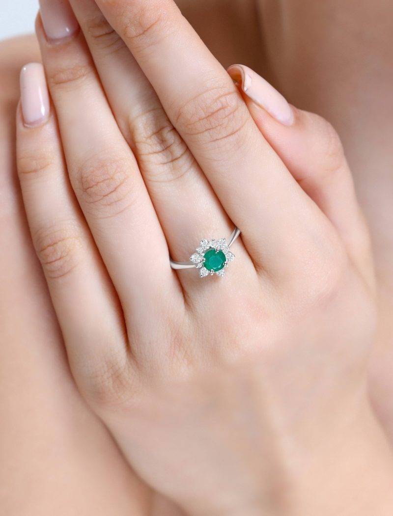 Emerald And Diamond Cluster 1.01ct Ring