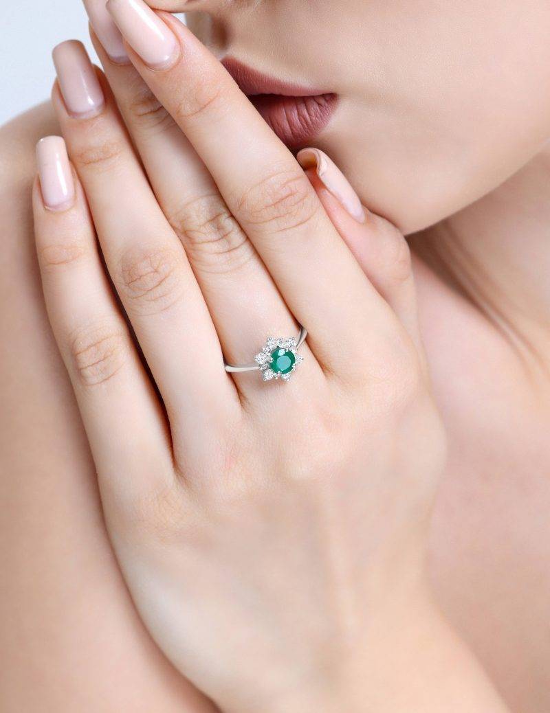 Emerald And Diamond Cluster 1.01ct Ring