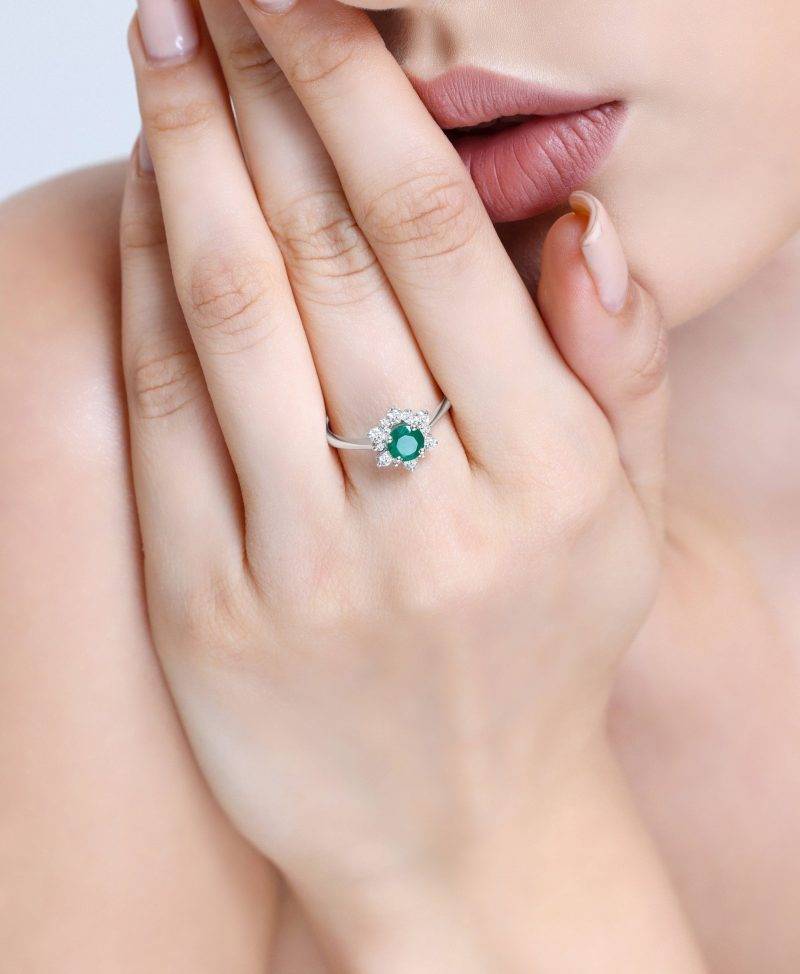 Emerald And Diamond Cluster 1.01ct Ring