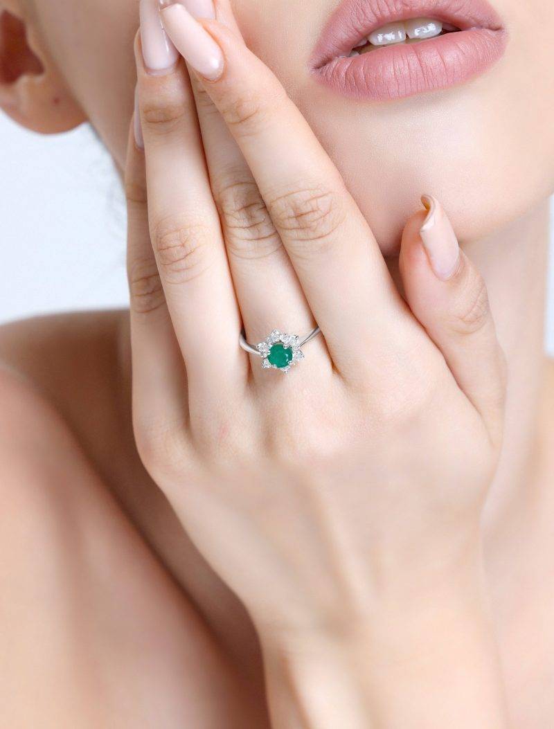 Emerald And Diamond Cluster 1.01ct Ring