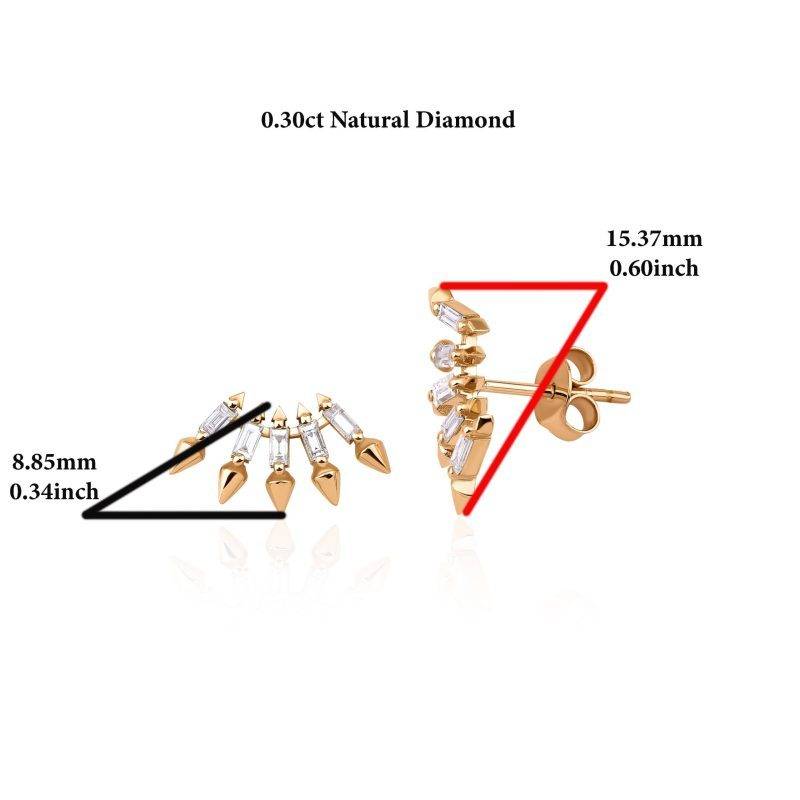 Baguette Diamond 0.30ct Spike Solid Gold Earrings