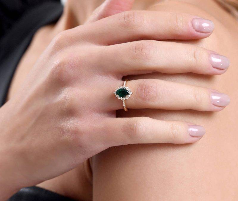 Emerald And Diamond Halo 1.43ct Ring