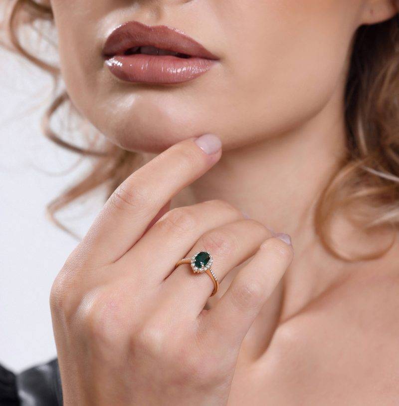 Emerald And Diamond Halo 1.43ct Ring