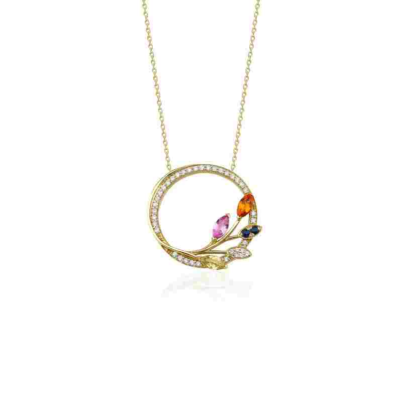 Multicolor Sapphire Flower Pendant 1.79ct Necklace