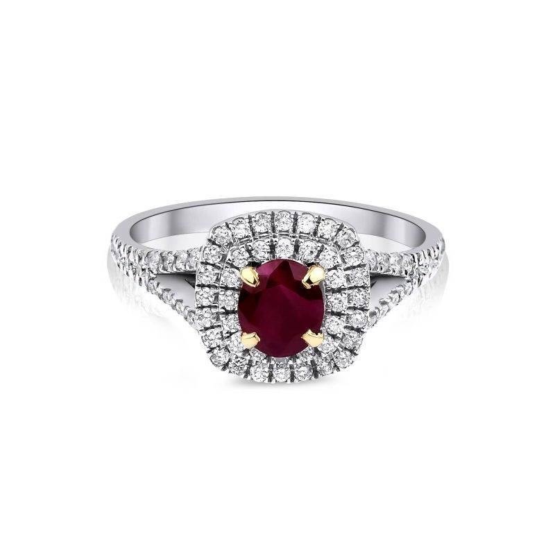 Ruby and Double 1.20ct Diamond Halo Ring