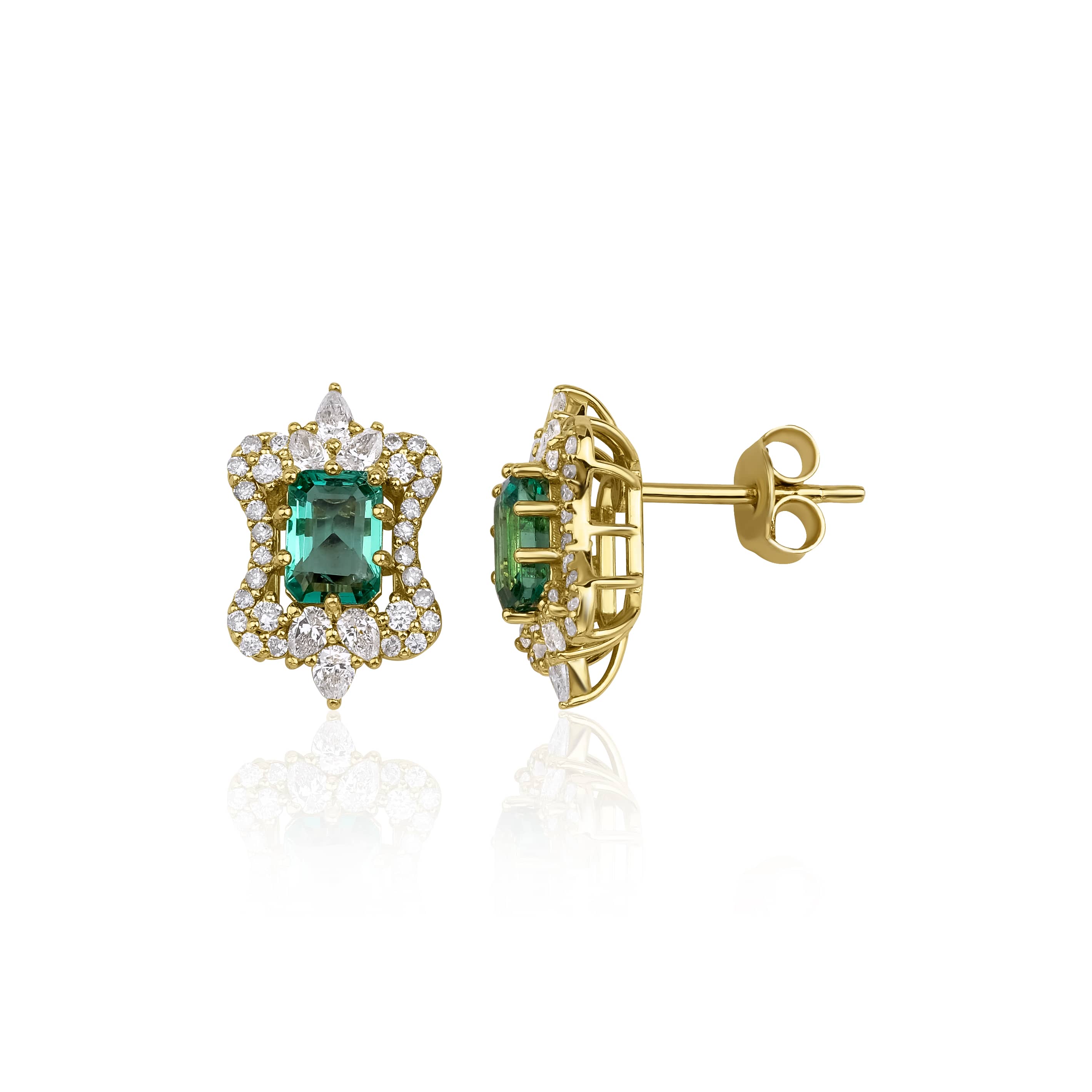 Emerald and Diamond Cluster 1.75ct Eearrings