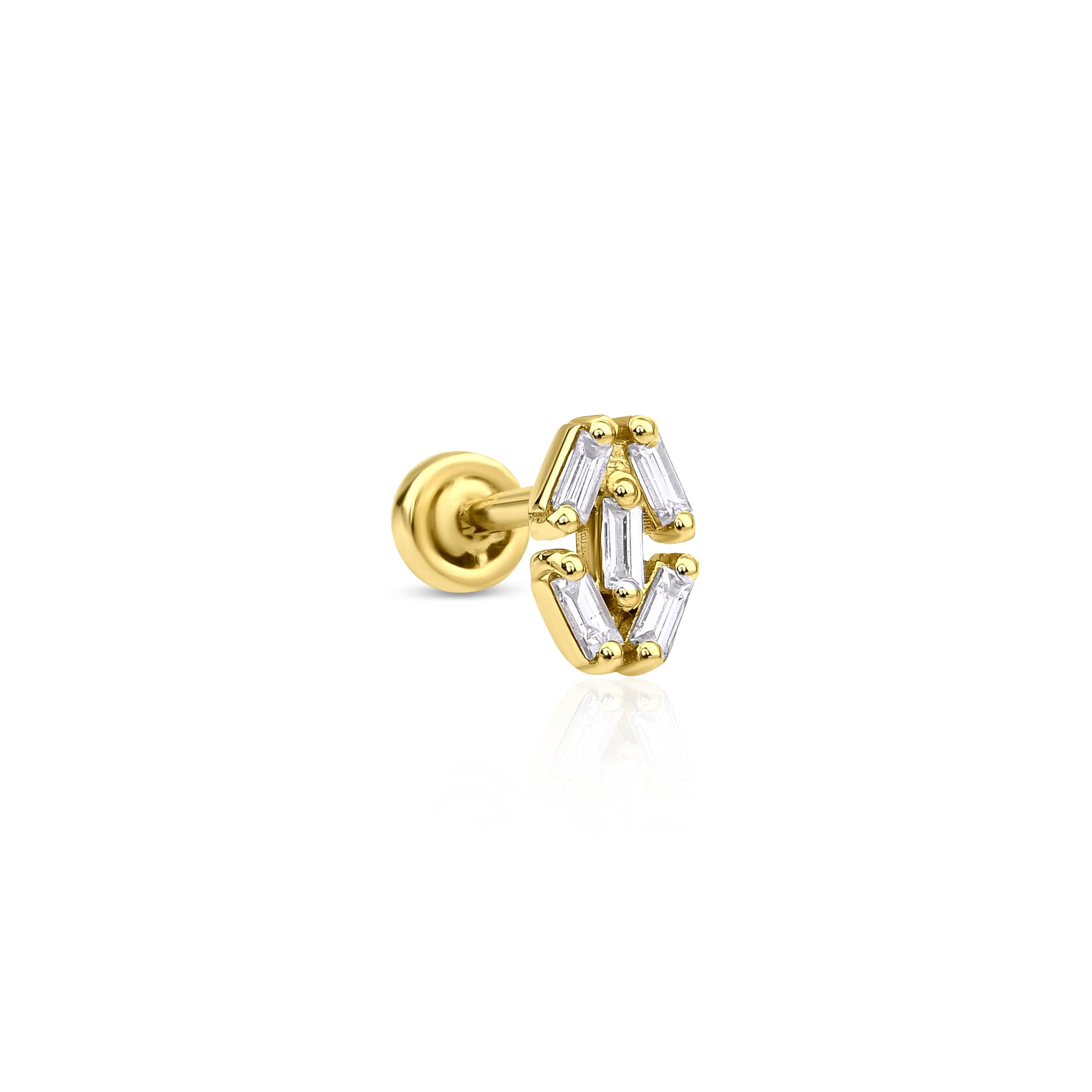 Baguette Diamond And Solid Gold 0.12ct Piercing
