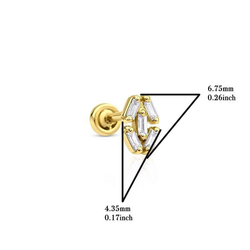 Baguette Diamond And Solid Gold 0.12ct Piercing