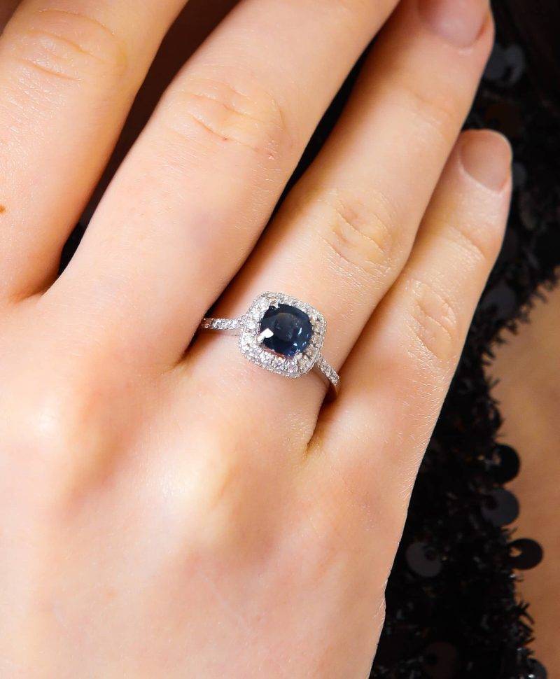 Blue Sapphire Micro Pave 1.25ct Diamond Ring