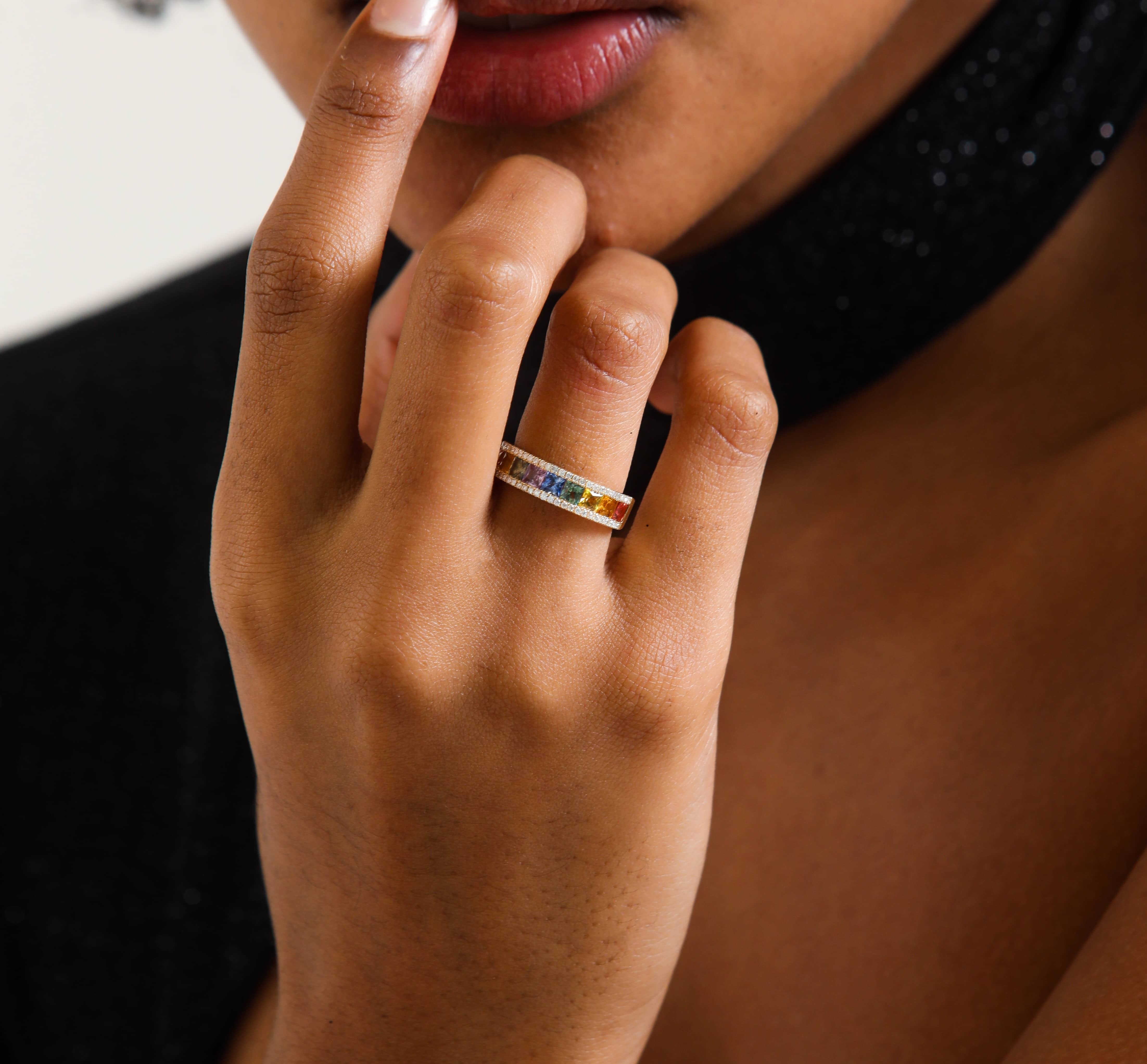 Rainbow Sapphire And 2.03ct Diamond Ring