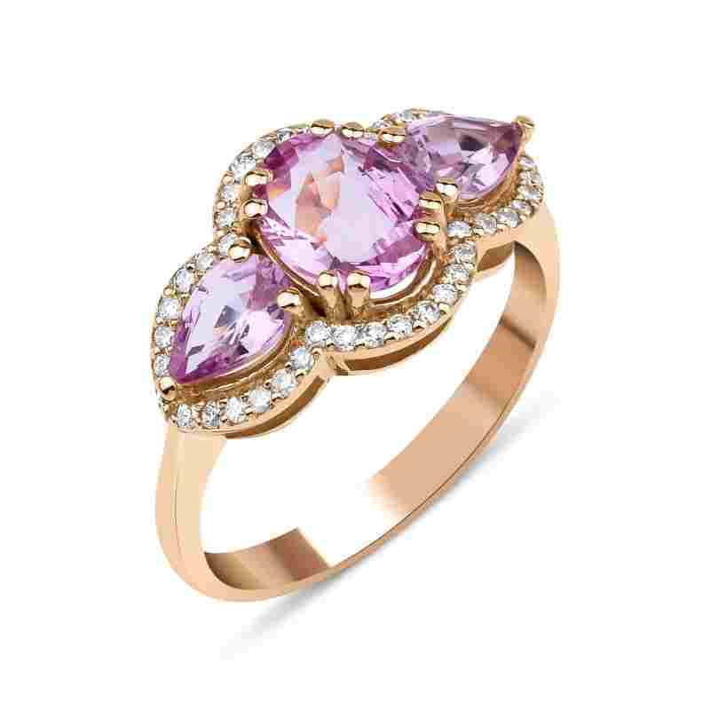 Pink Sapphire And Diamond  3.35ct  Ring