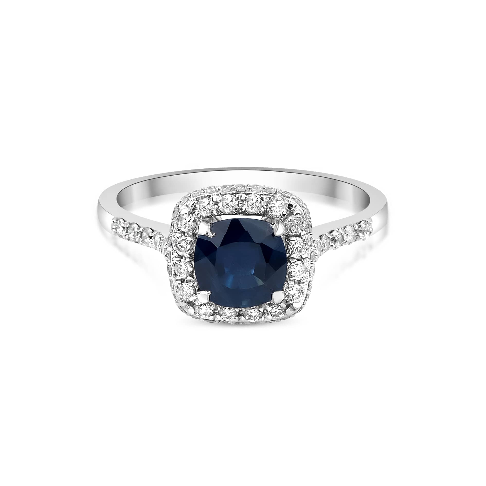 Blue Sapphire Micro Pave 1.25ct Diamond Ring