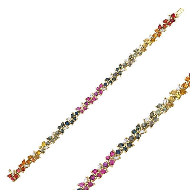 Multicolor Sapphire And Diamond Flower 9.80ct Bracelet