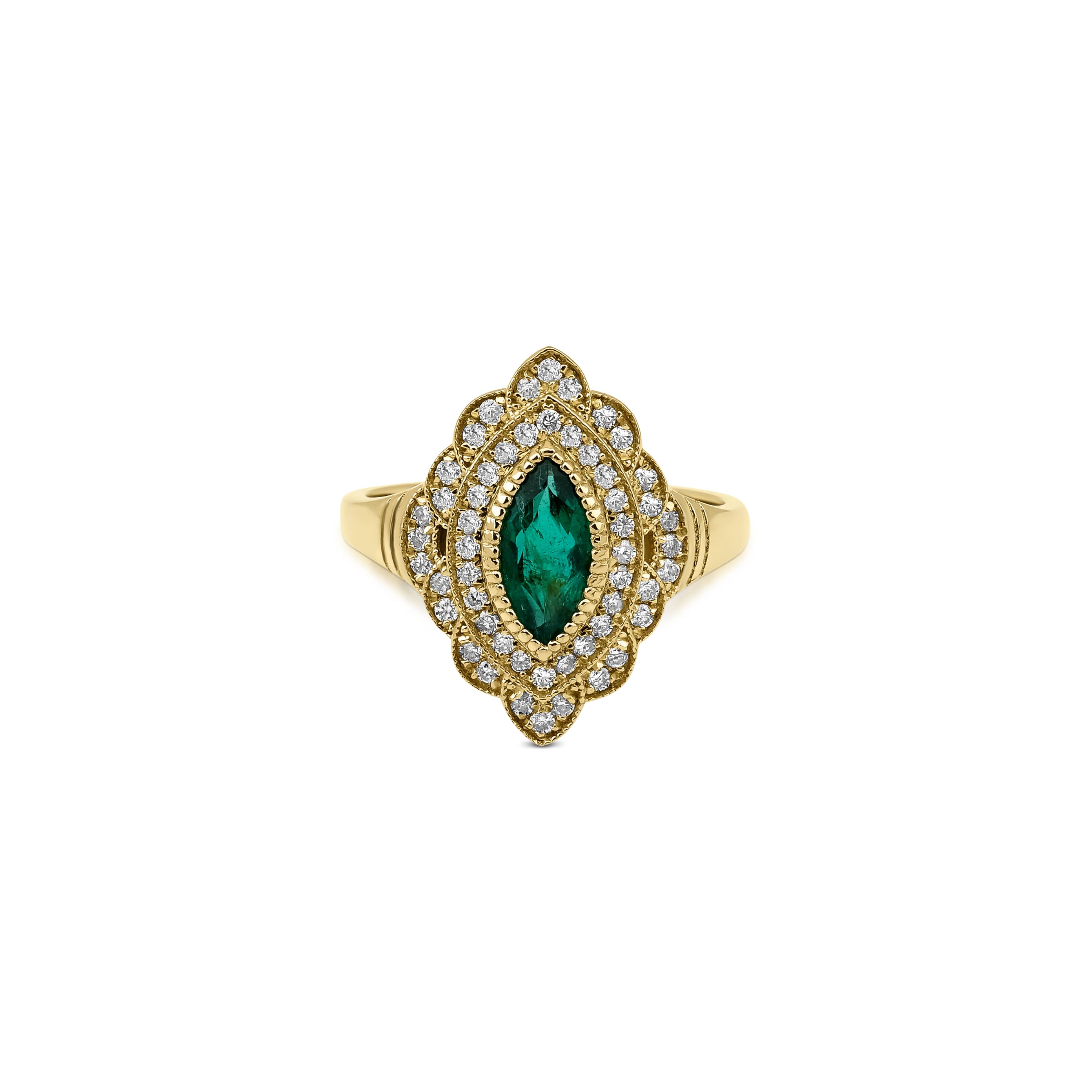 Marquise Cut Emerald And Diamond 1.63ct Ring