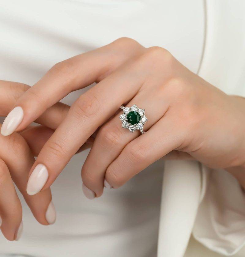 Emerald And Diamond 3.30ct Cluster Ring