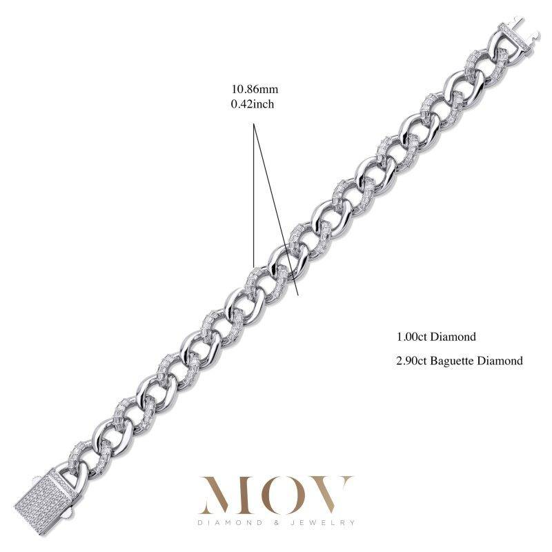 Baguette Diamond Cuban Link Solid Gold 3.90ct Bracelet