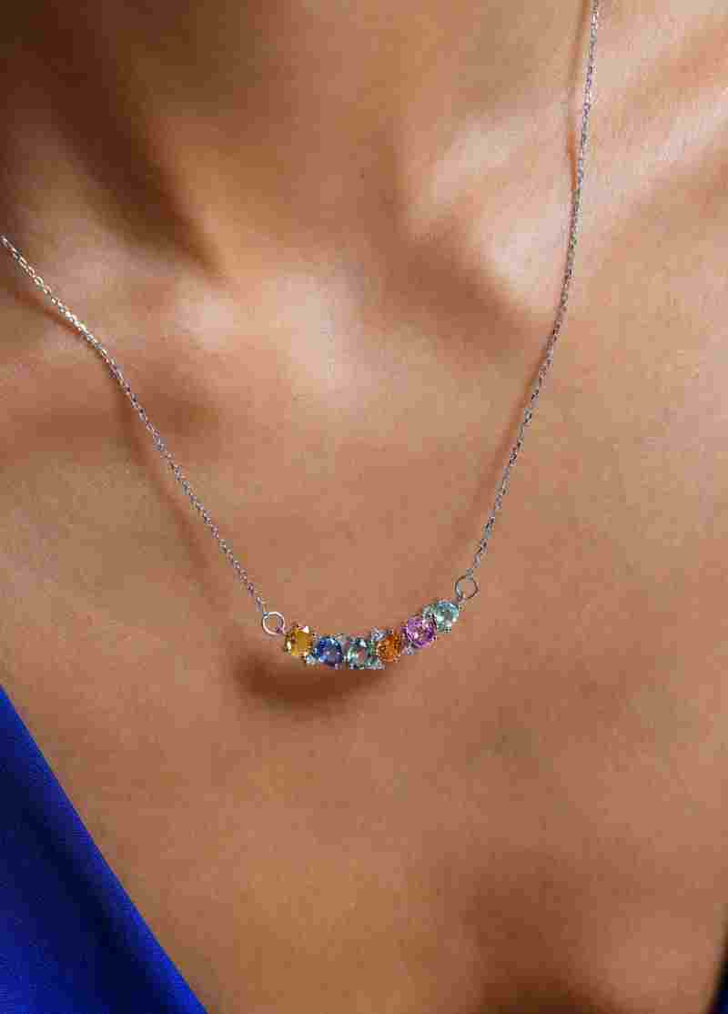 Multicolor Sapphire And Diamond 2.42ct Necklace