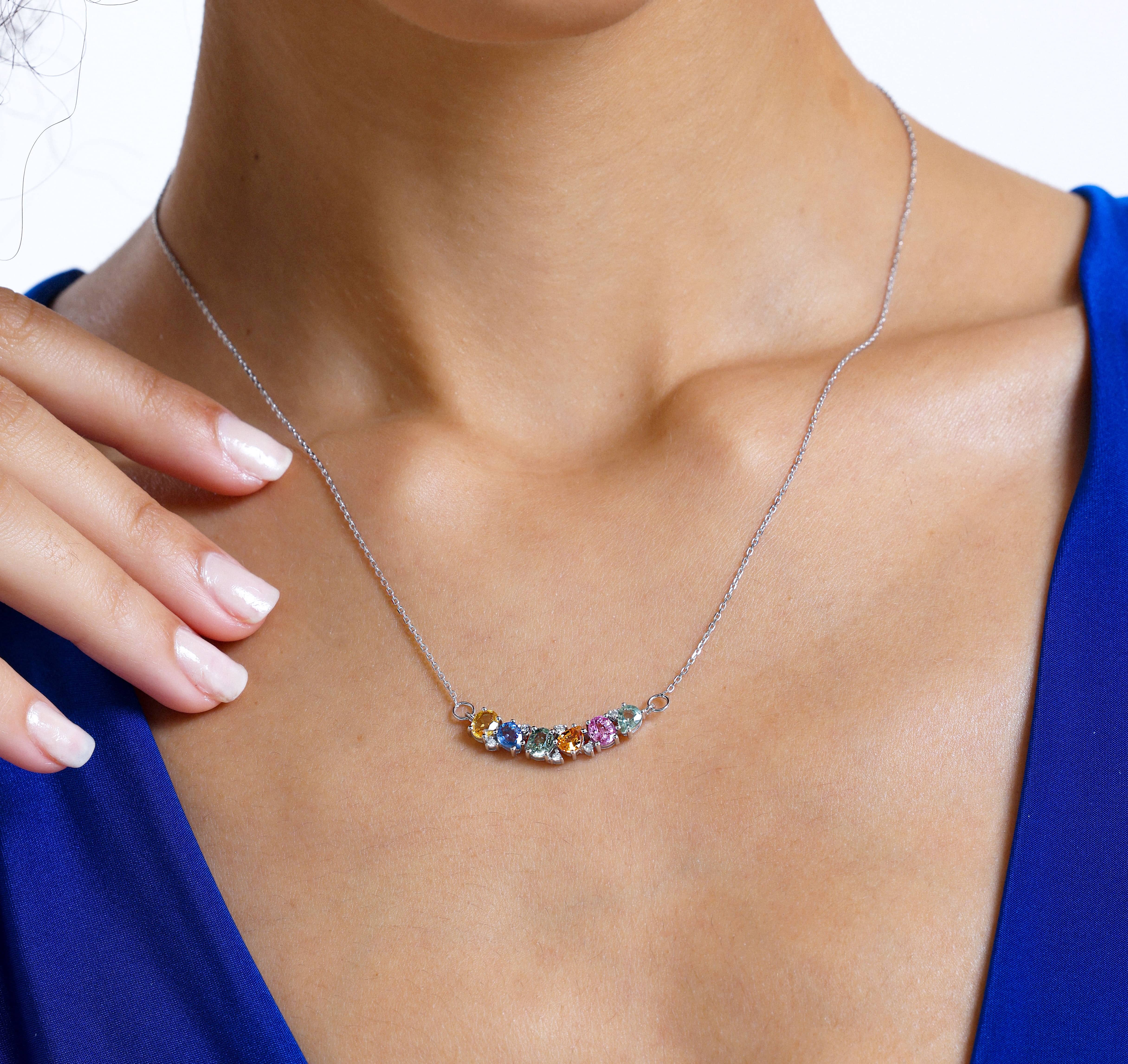 Multicolor Sapphire And Diamond 2.42ct Necklace