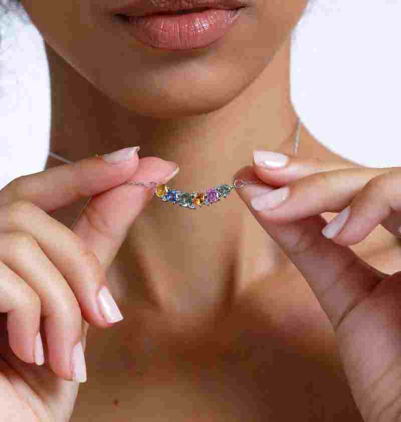 Multicolor Sapphire And Diamond 2.42ct Necklace