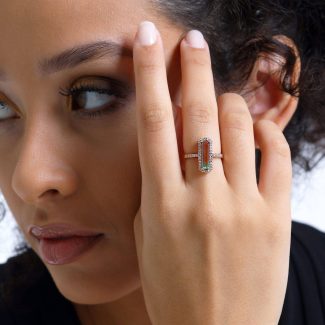 Watermelon Tourmaline And Diamond Cluster 1.46ct Ring