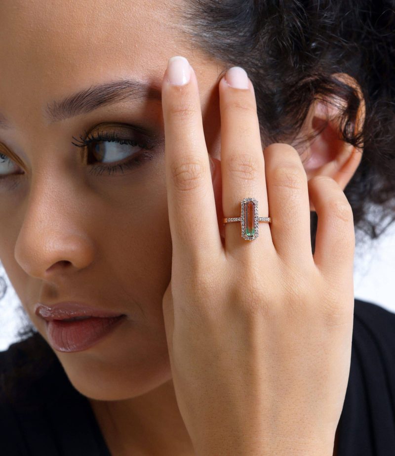 Watermelon Tourmaline And Diamond Cluster 1.46ct Ring