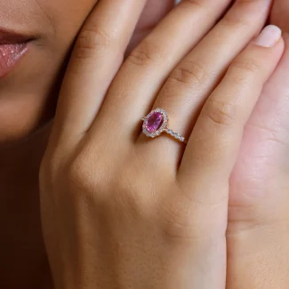 Pink Sapphire Diamond Halo 1.44ct Ring