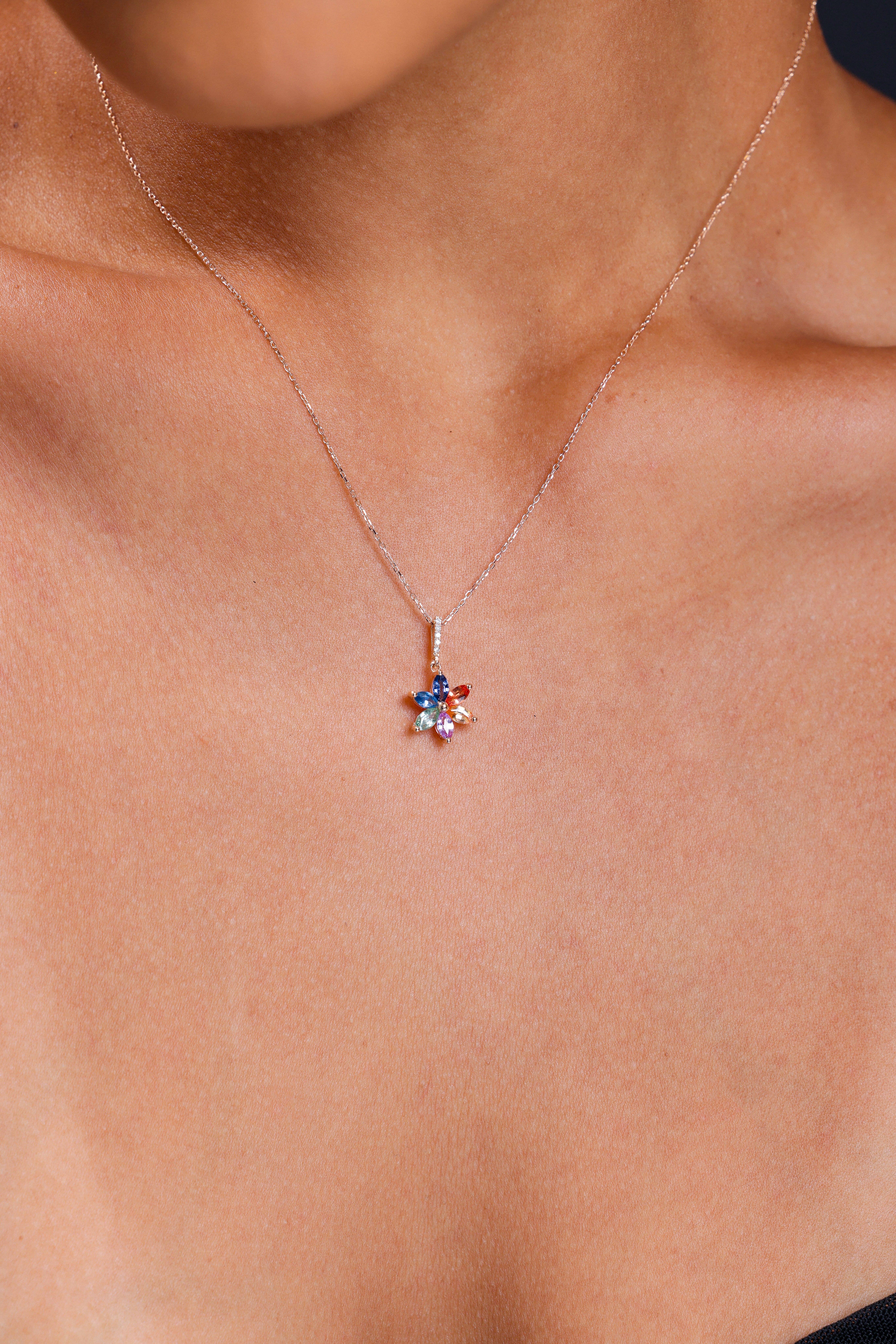 Rainbow Sapphire Flower 0.97ct Necklace