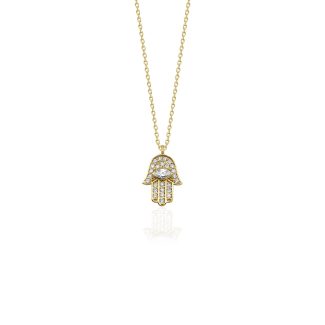 Hamsa Diamond And Solid Gold 0.33ct Necklace