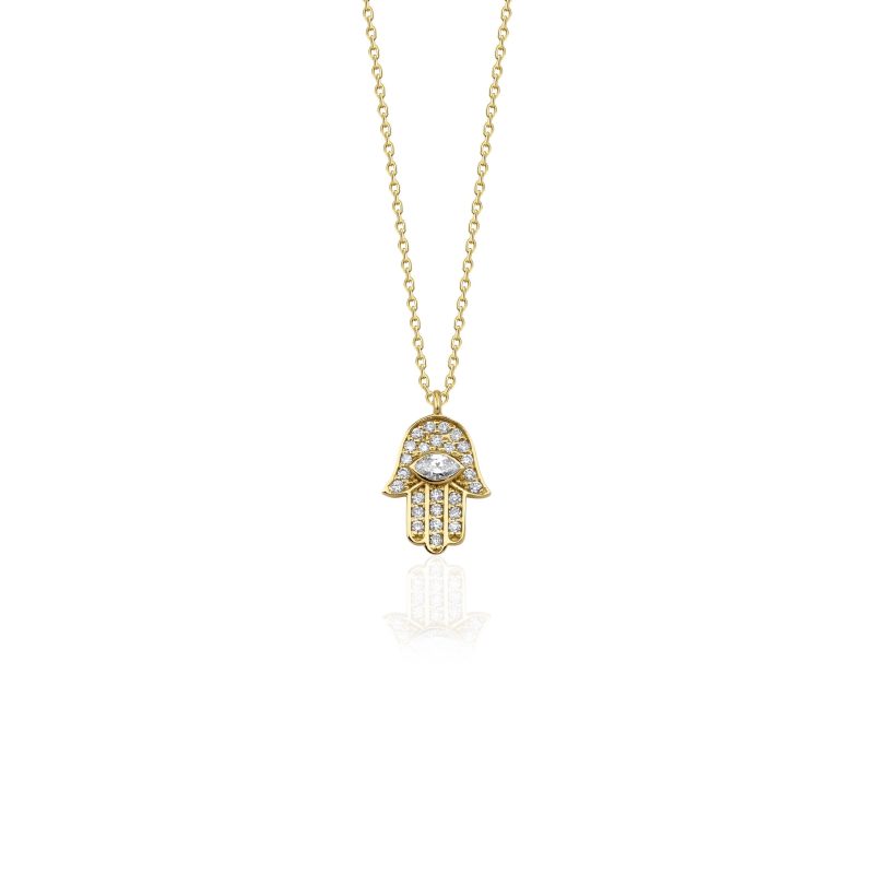 Hamsa Diamond And Solid Gold 0.33ct Necklace