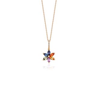 Rainbow Sapphire Flower 0.97ct Necklace