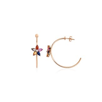 Multicolor Sapphire And Diamond Solid Gold Hoop 4.90ct Earrings