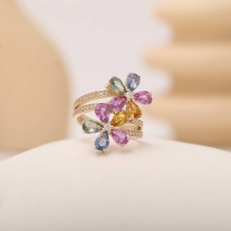 Rainbow Flower 3.45ct Sapphire And Diamond Ring