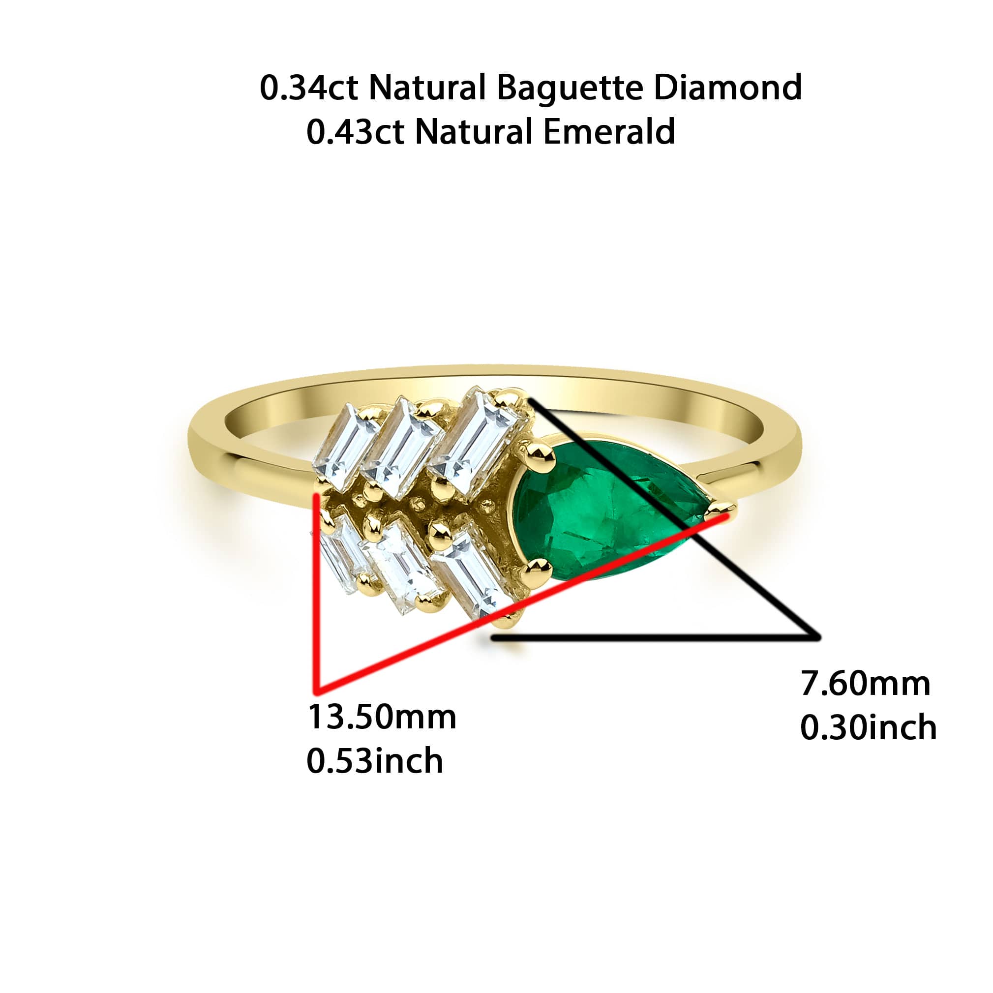 Emerald And Baguette 0.77ct Diamond Ring