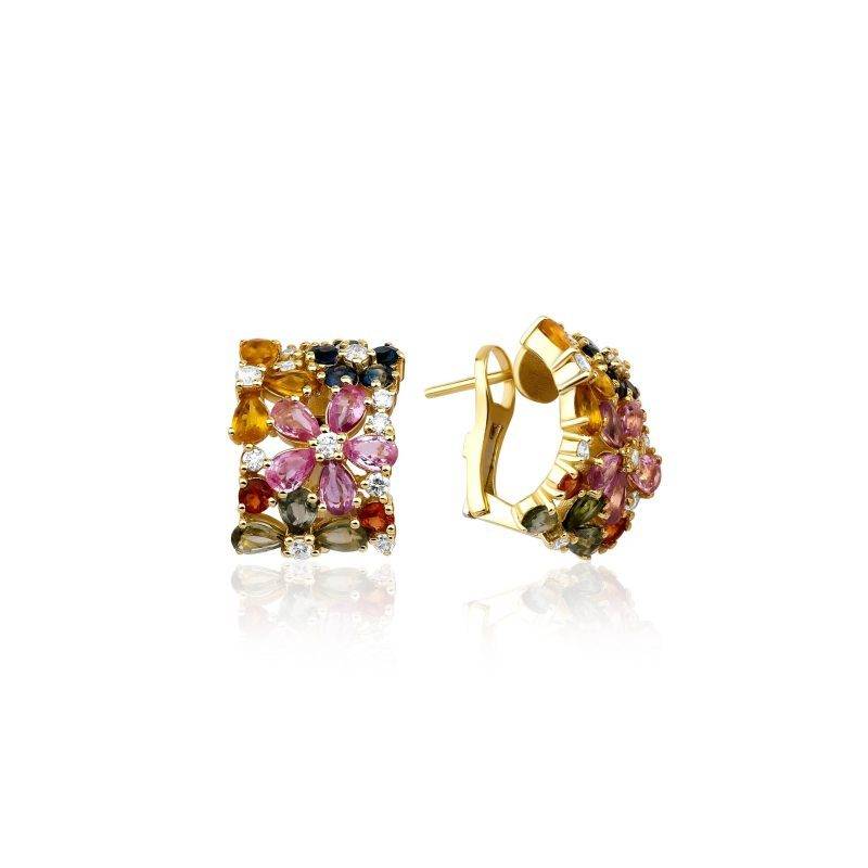 Multicolor Sapphire And Diamond Flower 7.91ct Earrings