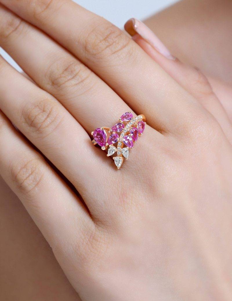 Pink Sapphire And Diamond Cluster 2.59ct Ring