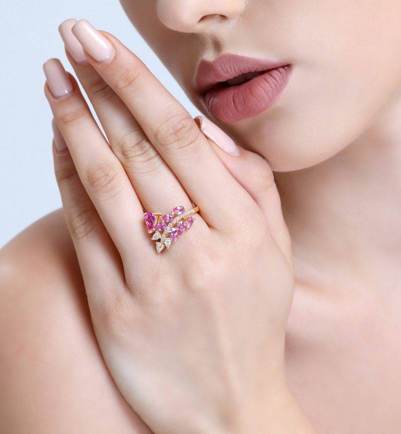 Pink Sapphire And Diamond Cluster 2.59ct Ring