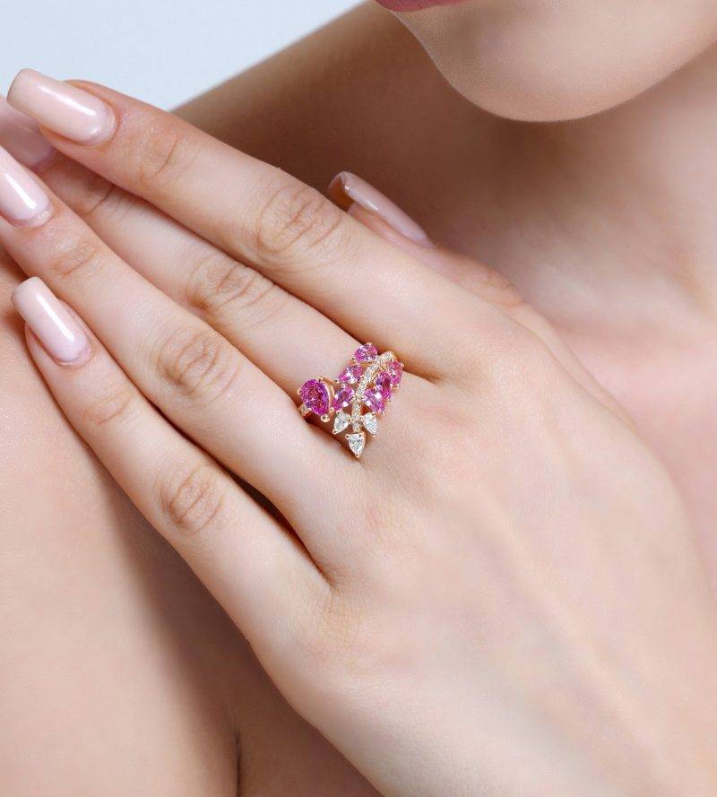 Pink Sapphire And Diamond Cluster 2.59ct Ring