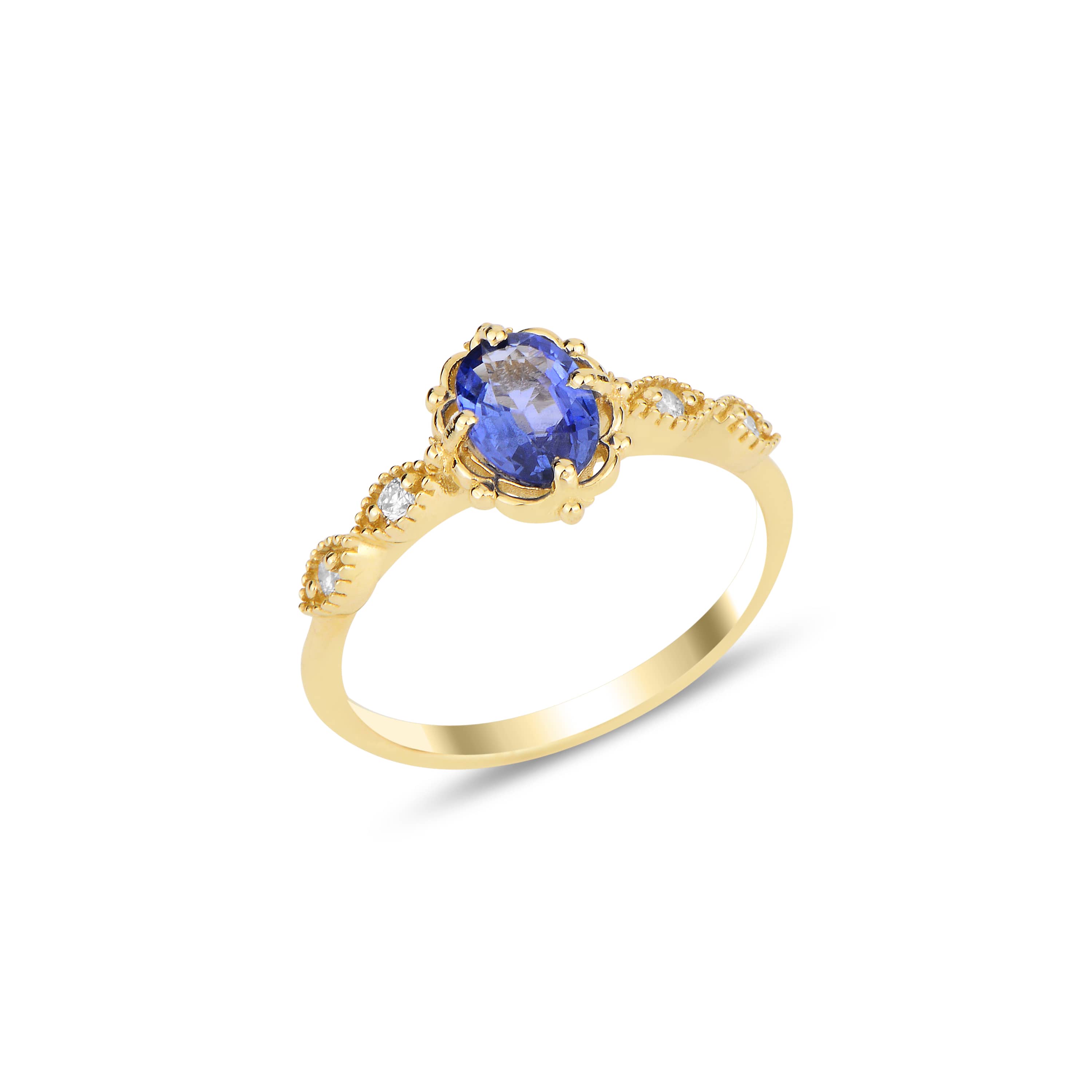 Blue Sapphire Engagement Diamond 0.94ct Ring