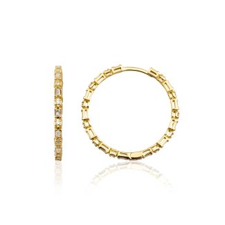 Solid Gold 1.28ct Baguette Diamond Hoop Earrings