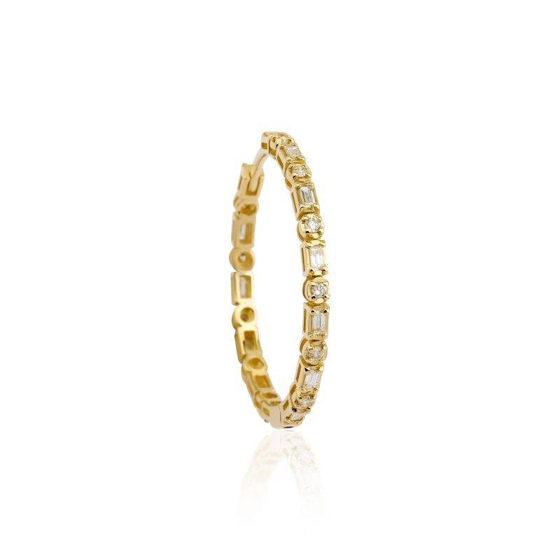 Solid Gold 1.28ct Baguette Diamond Hoop Earrings