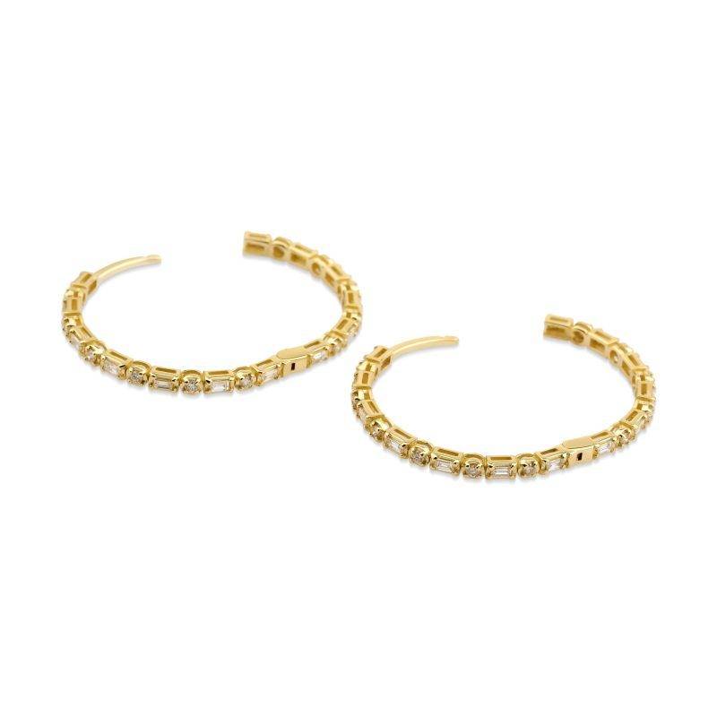 Solid Gold 1.28ct Baguette Diamond Hoop Earrings