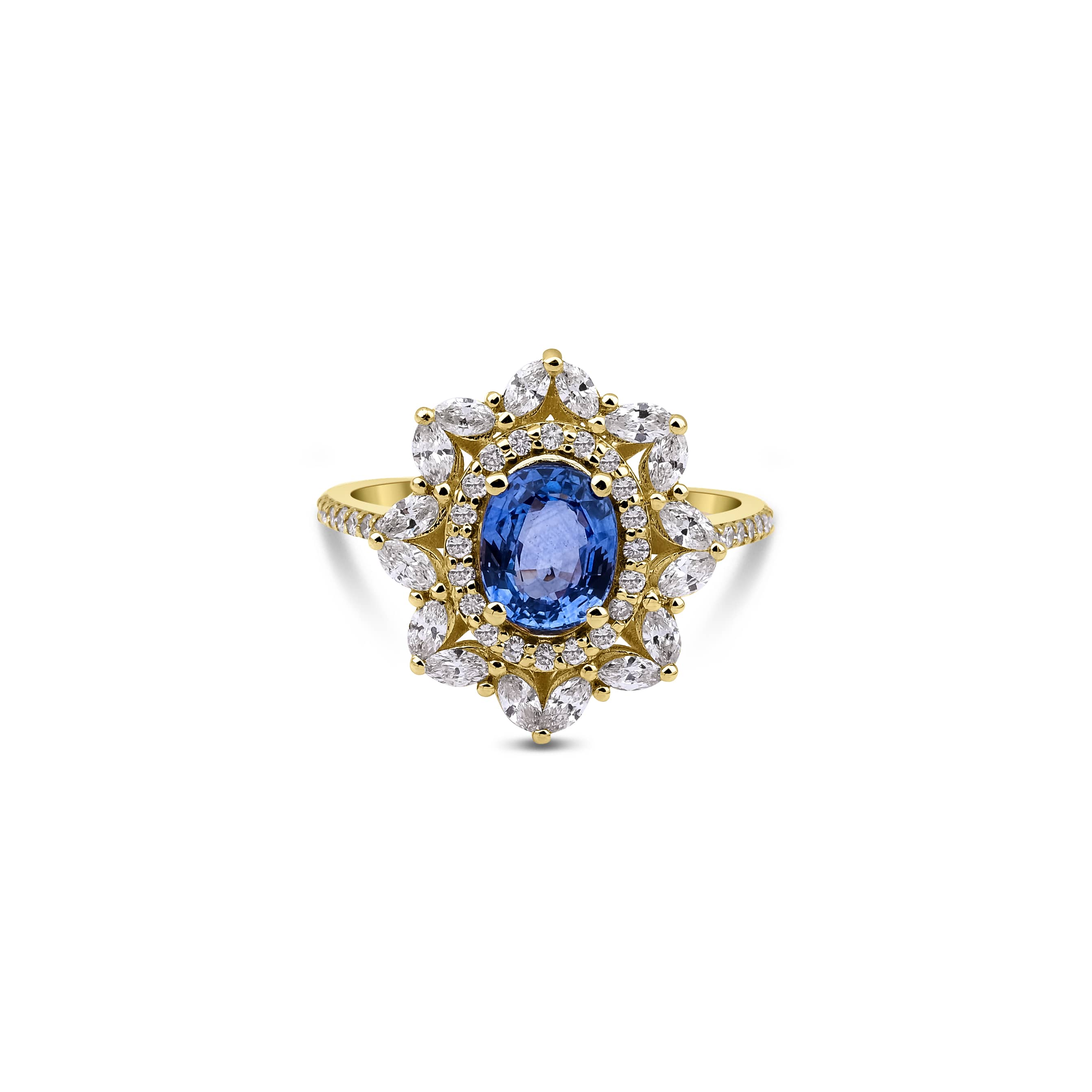 Ceylon Sapphire And Diamond Cluster 2.45ct Ring