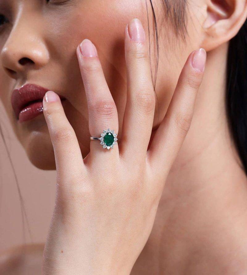 Emerald And Diamond Halo 2.09ct Ring