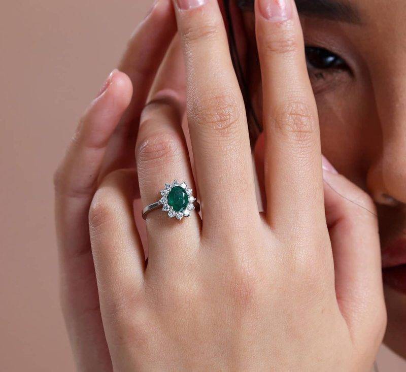 Emerald And Diamond Halo 2.09ct Ring