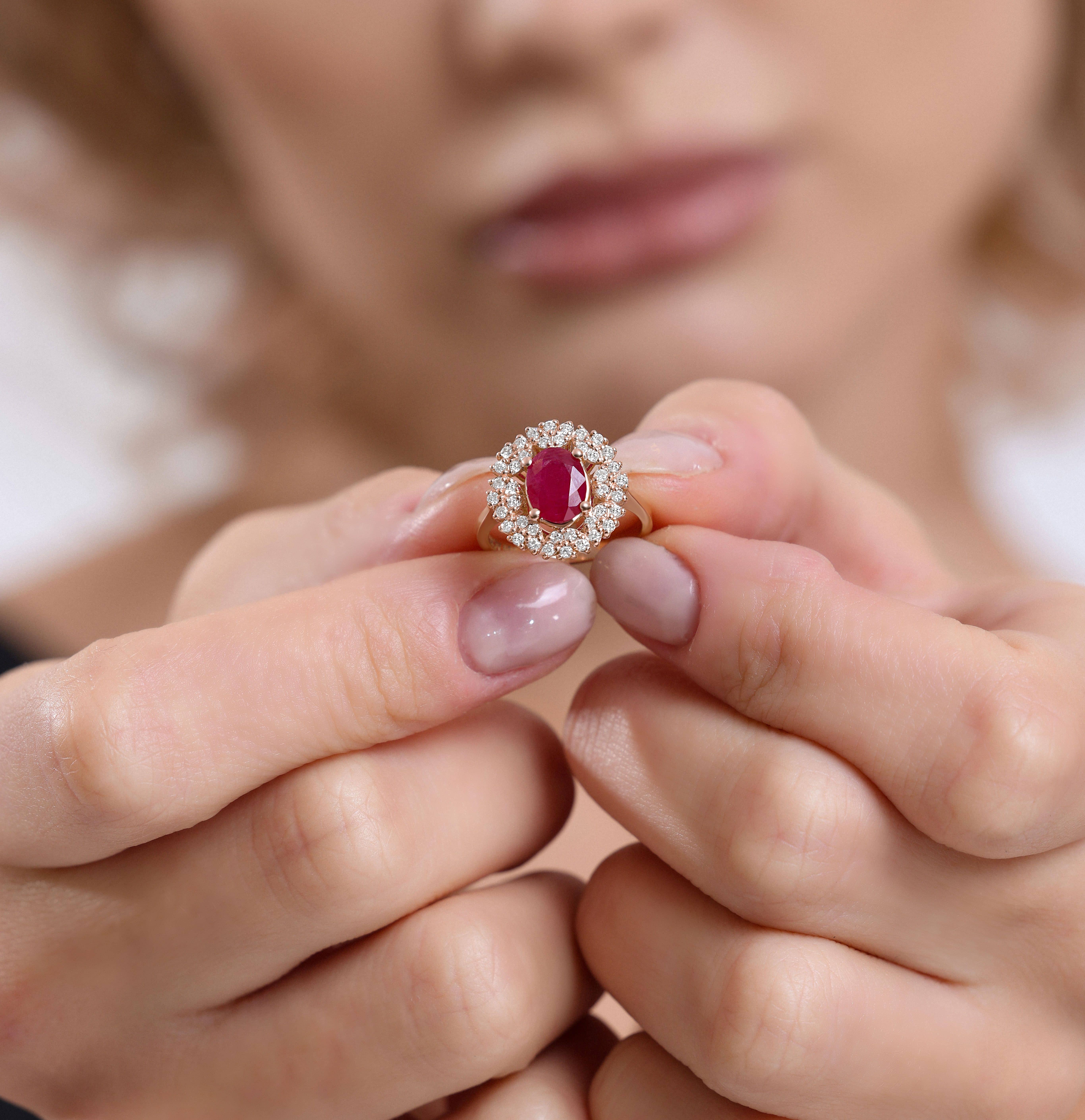 Ruby Diamond Cluster 1.75ct Ring