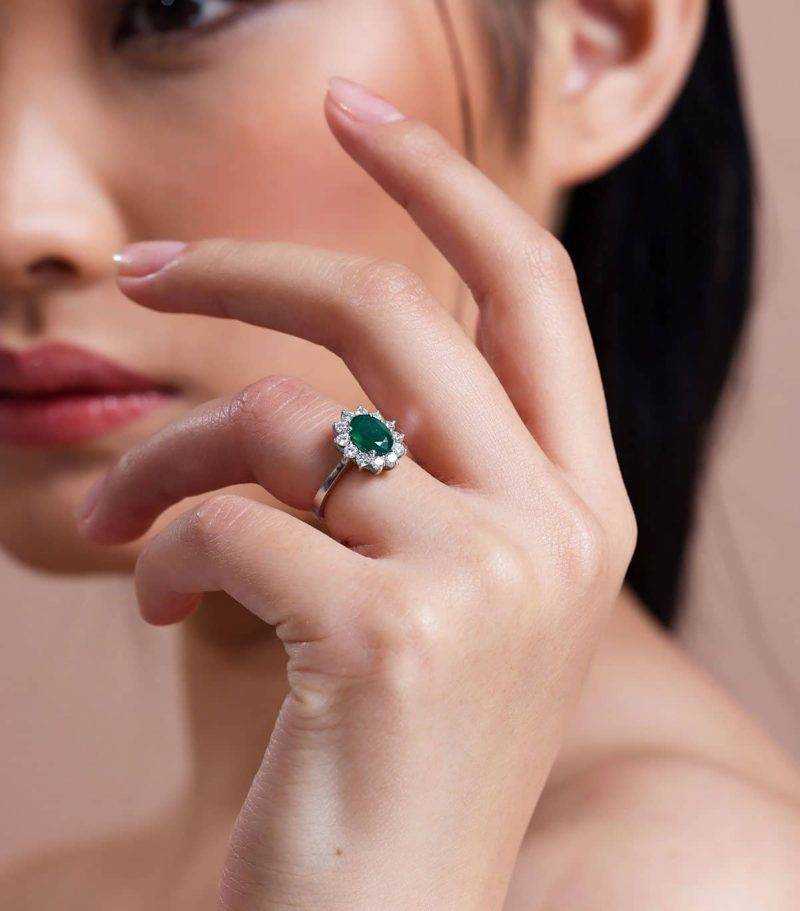 Emerald And Diamond Halo 2.09ct Ring